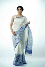 Greek pattern silk organza saree in soft tones_1