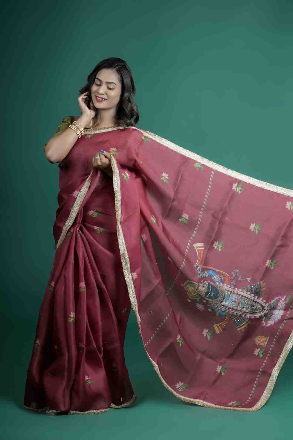 Shreenathji - Hand-Embroidered Saree (Pichwai Inspired)