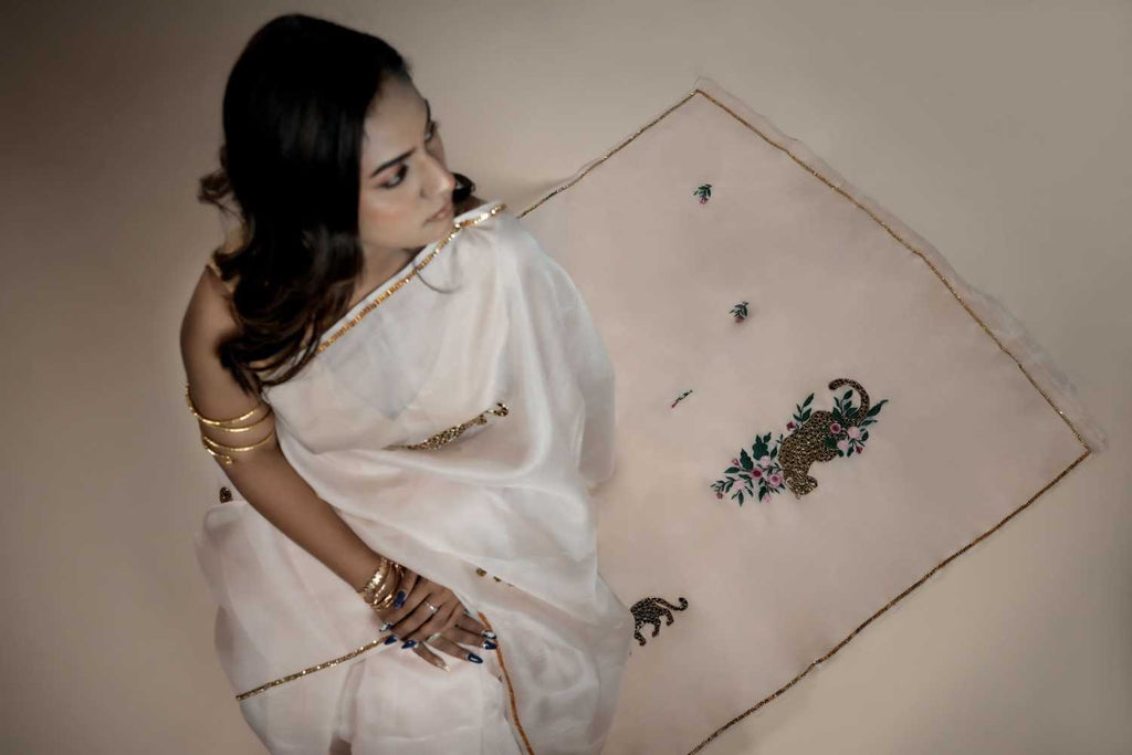 Citrakah - Hand-Embroidered Organza Saree