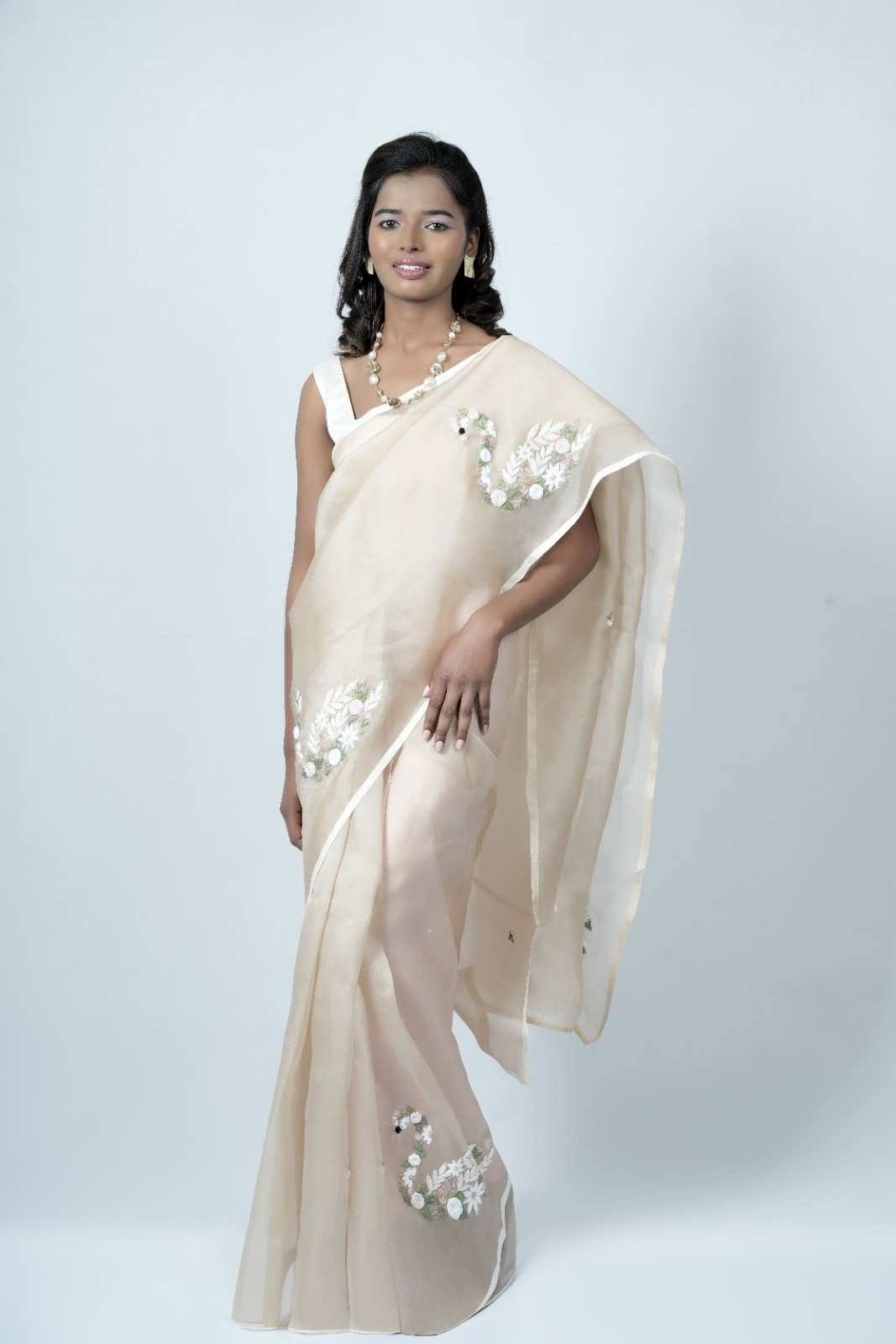Embroidered silk organza saree with intricate thread work_2