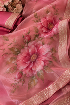 Blush Rose Hand Painted Floral Organza Saree