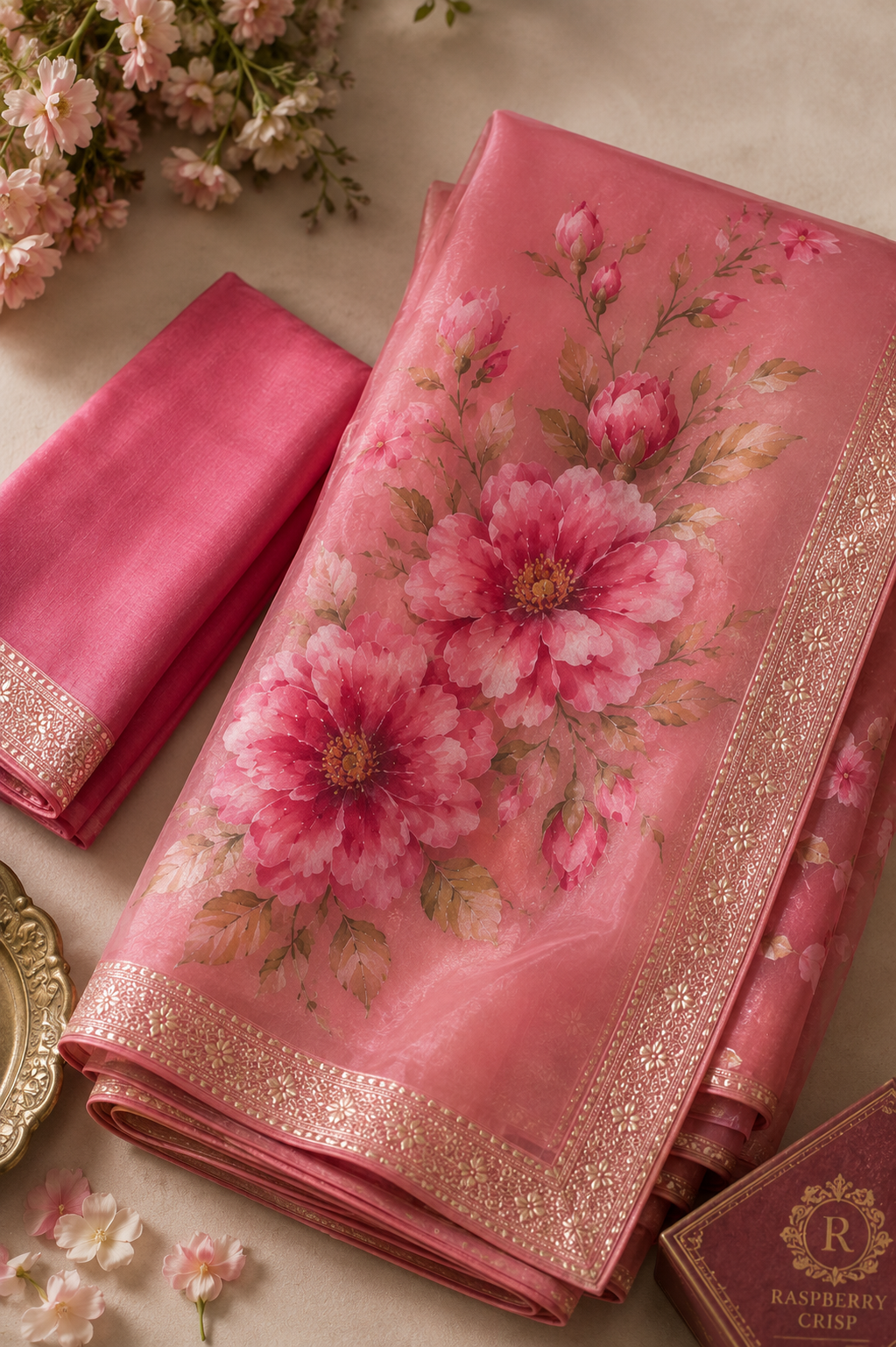 Blush Rose Hand Painted Floral Organza Saree