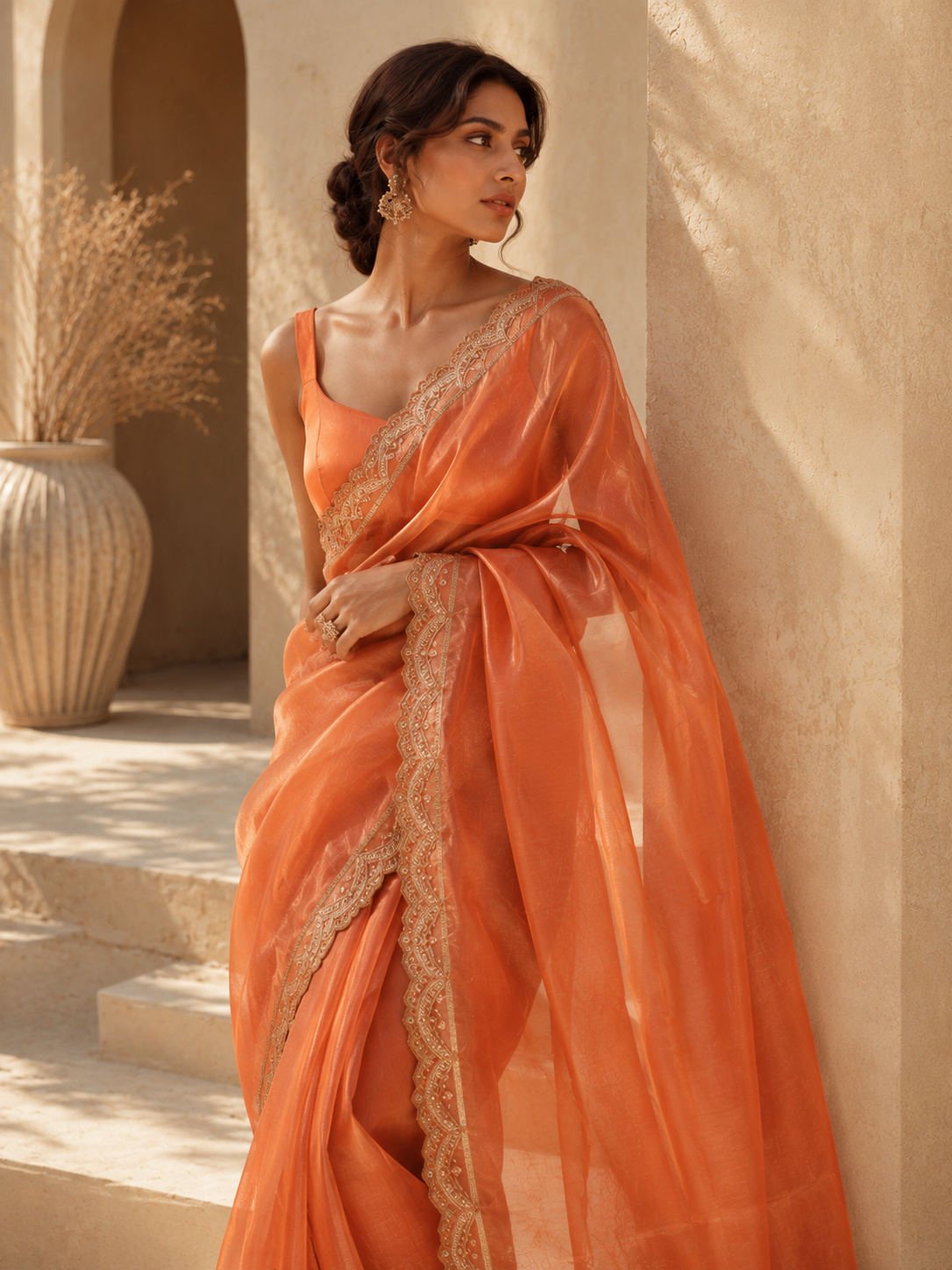Clementine Sunset Organza Saree