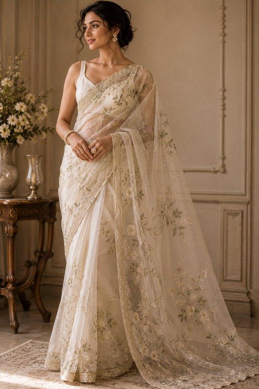 Ivory Whisper Organza Saree