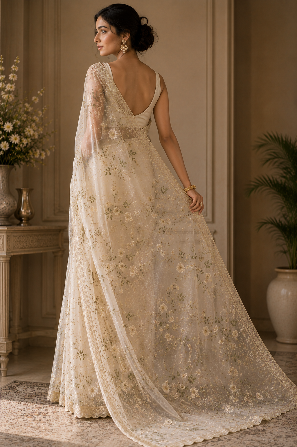 Ivory Whisper Organza Saree