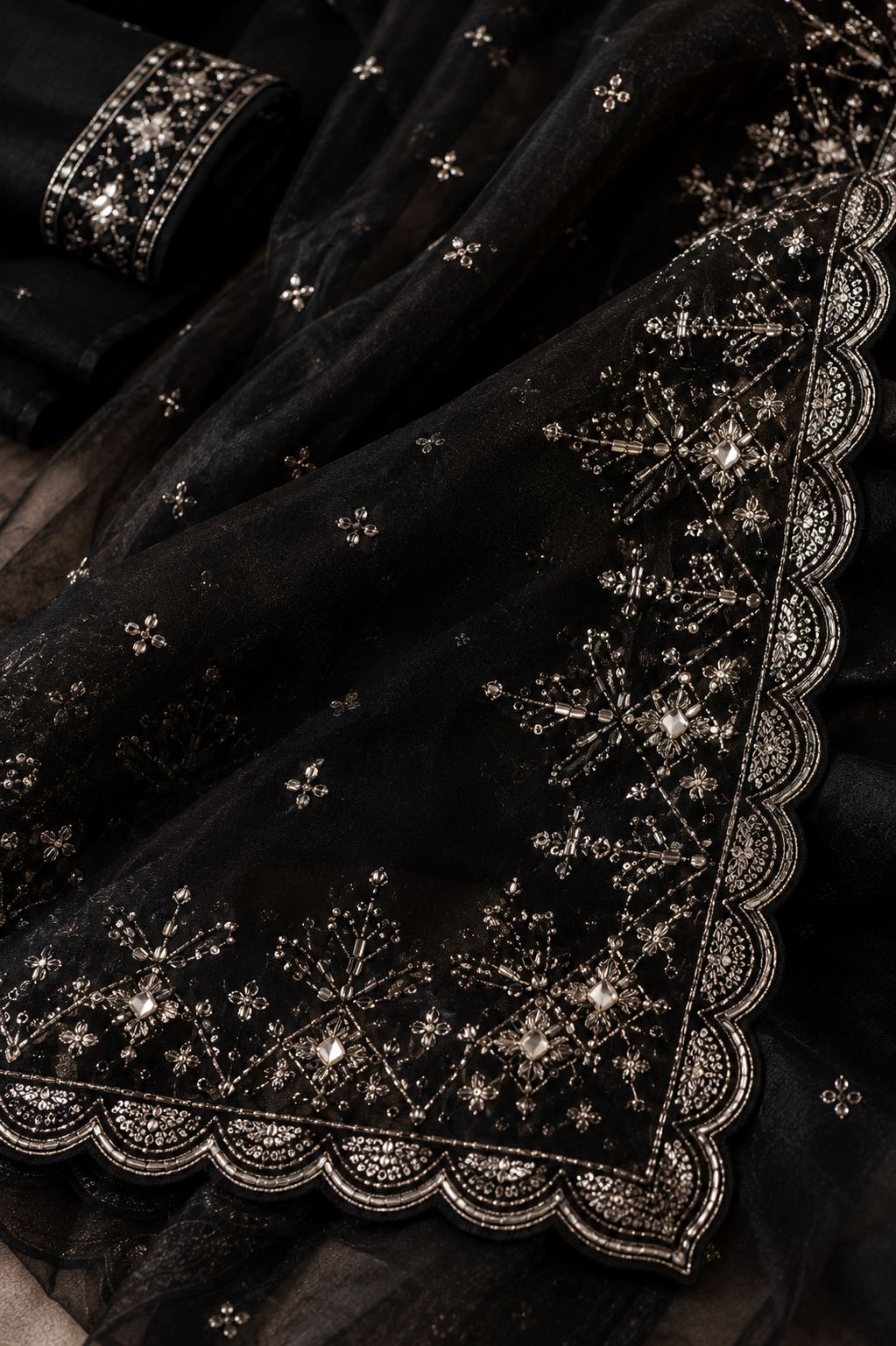 Midnight Noir Crystal Zari Organza Saree