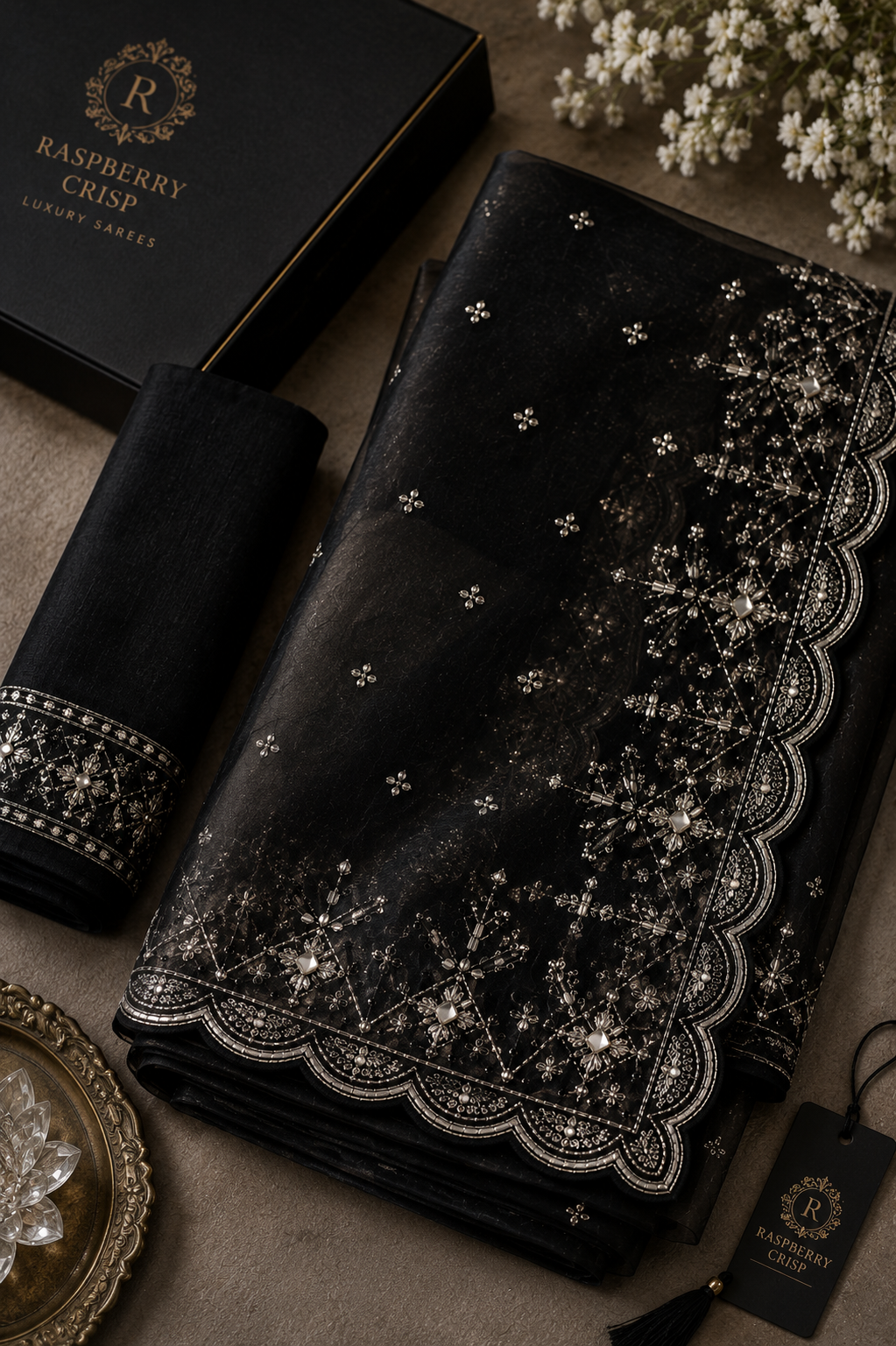 Midnight Noir Crystal Zari Organza Saree