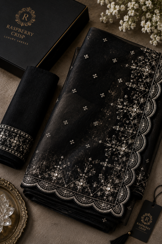 Midnight Noir Crystal Zari Organza Saree